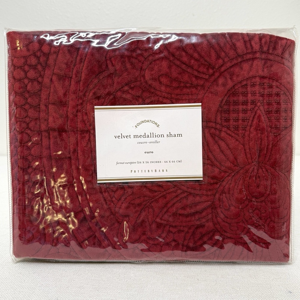 Pottery Barn Foundations Velvet Medallion Euro Pillow Sham Ruby Red 26"x26" New
